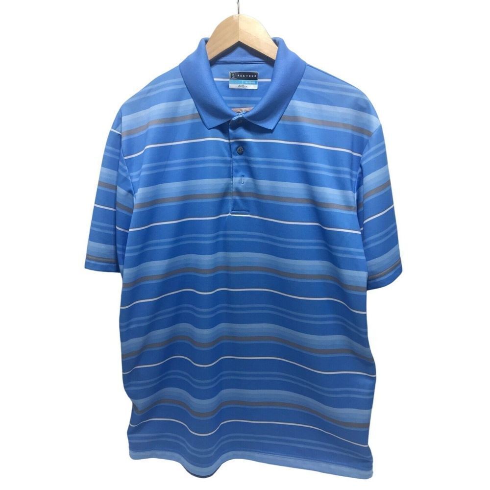 PGA tour Airflux blue golf shirt short sleeve‎ blue mens XL half button collar